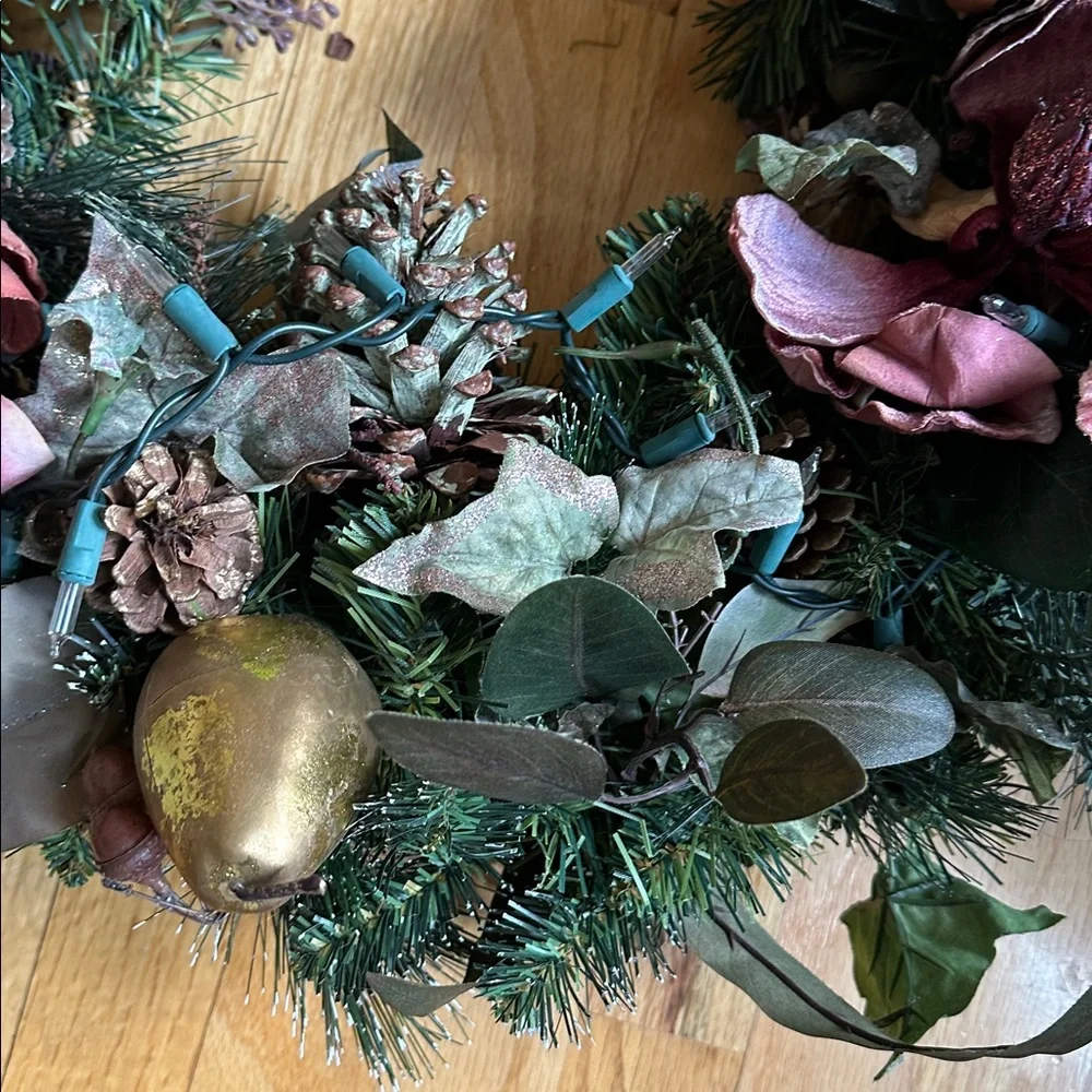Handcrafted Gold and Mauve Pink Holiday Wreath